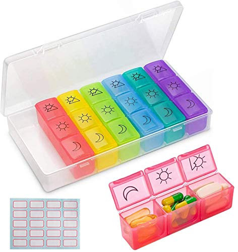 HONZUEN Tablettenbox 7 Tage morgens mittags abends, Frei von BPA Pillendose 7 Tage 3 Fächer Wöchentliche Pillenbox, Tragbare Medikamentenbox 7 Tage 3 Fächer,Tablettendose 21 Fächer