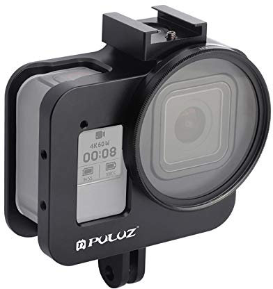 PULUZ Custodia in alluminio con telaio in lega di protezione con lente UV da 52 mm per GoPro Hero 8 Black Action Camera Black Gabbia protettiva