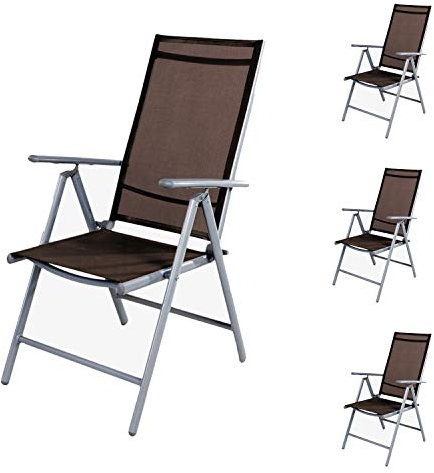Mojawo 4er Set Gartenstuhl - Hochlehner 7-Fach verstellbar - zusammenklappbar - Klappstuhl - witterungsbeständiges Aluminium - wetterfeste Gartenmöbel - Silber/Schokobraun