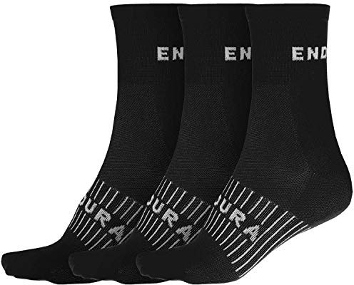 Endura Herren COOLMAX® Rennradsocken (3er-Pack) | Leicht | Feuchtigkeitsableitend | Sportliche Crew-Socken Socken, Schwarz, L-XL