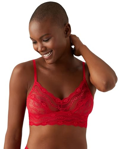 B.tempt'd Lace Kiss Women's Bralette Bra, Ultra Transparent, Crimson Red, S