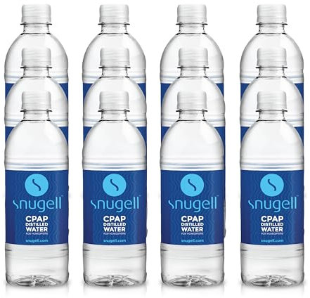 Snugell Destilliertes Wasser für CPAP-Luftbefeuchter | Packung mit 12 Flaschen 16,9 oz H20 | Reisefreundlich | 16,9 Unzen H2O | Hergestellt in den USA |