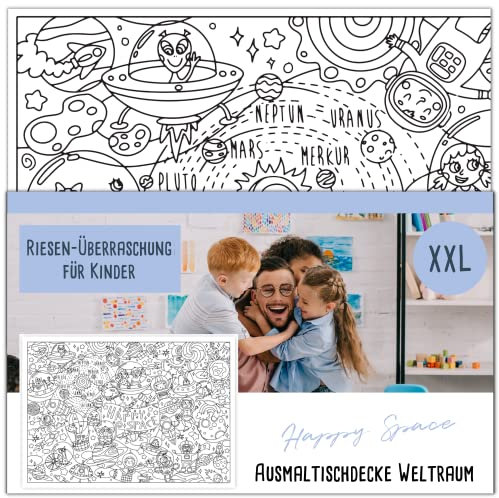 Weltraum Ausmal-Tischdecke Kinder by draWmee - Mädchen & Jungen - Papier-Tischdecke mit Weltall Motiv zum Bunt Ausmalen