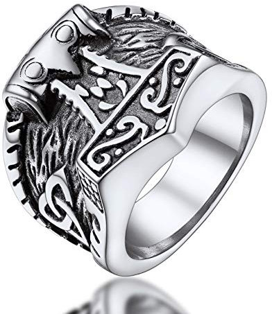FaithHeart Herren Ring Männer Statementring Viking Retro Thors Hammer Fingerring Mjölnir Ring Edelstahl Punk Siegelring Partnerring Freundschaftsring