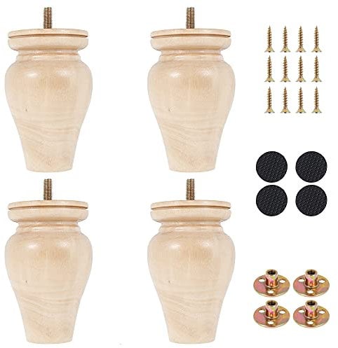 camouflage net 4PCS Wooden Furniture Legs Height Sofa Legs Replacement Armchair Feet Wood Couch Cabinets Legs with Mounting Plate and Screws for Sofa Couch Armchair Cabinet, 11cm