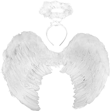 Blanco Ala de ángel, Plumas ángel Ala, Ala y Halo de ángel, Ala Angel, para Halloween, Fiestas de Disfraces, Navidad, Blanco