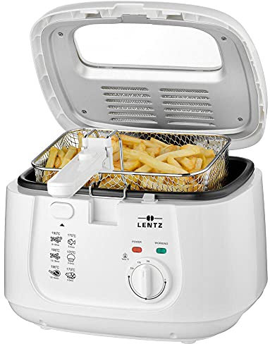 Edelstahl Fritteuse mit 2,5 Liter | Temperatur bis 190°C stufenlos einstellbar | Öl-Füllmenge: max. 2,5 L | Deckel mit Sichtfenster | Geruchs-Filter | Cool Touch | Fritöse Friteuse Weiß