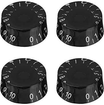 XIYANGJUAN Schwarze E-Gitarrenknöpfe für Geschwindigkeit, Lautstärke, Ton, Regler für Epiphone Les Paul LP Style E-Gitarre, Ersatz-Set mit 4 Stück (schwarz-weißes Wort)