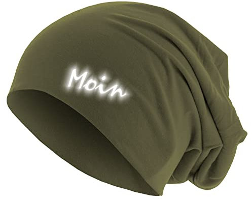 Stylischer Jersey Beanie aus Baumwolle mit reflektierendem Moin Druck Perfekt für Nordlichter, ideal für Freizeit und Sport, Unisex, vielseitig tragbar Oliv XL/XXL