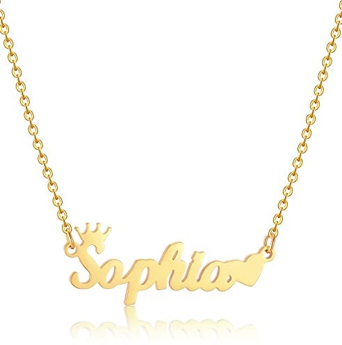 HSWYFCJY Collier Prénom Personnalisé, Collier Nom en Acier Inoxydable pour Femme, Cadeau de Bijoux Plaqué Argent/Or 18 Carats/Or Rose Pour Maman, Petite Amie, Soeur, Famille