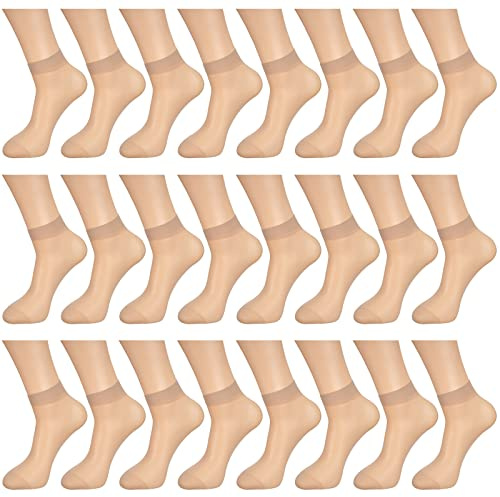 Bencailor 24 Pairs Women's Sheer Ankle Socks Thin Nylon Socks for Women Transparent High Hosiery Stockings for Women(Nude)