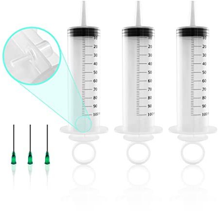 3 Stück Spritzen-Set 100ml. Dosierspritze aus Plastik. Als Futterspritze, Sauspritze für Motoröl oder Bremsflüssigkeit. Für Hobby und Handwerk.