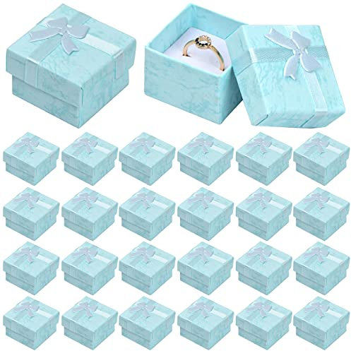 24 Piezas Caja de Regalo para Joyería, Caja del Anillo, Pequeño Cajitas de Carton para Regalos, Cajas de Presentación, Caja de Papel para Exhibir Pendiente Collar Anillo, 4x4x3cm (Azul)