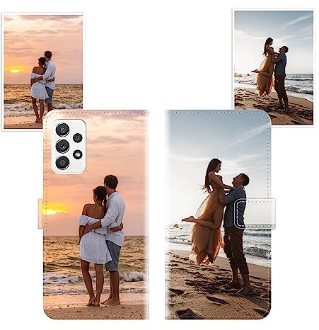 Sunrive Personalisierte hülle kompatibel mit Samsung Galaxy A52s 5G Handyhülle Benutzerdefiniert,Schutzhülle Lederhülle handykette universal Etui mit Eigenem Foto Bild Text Individuelle
