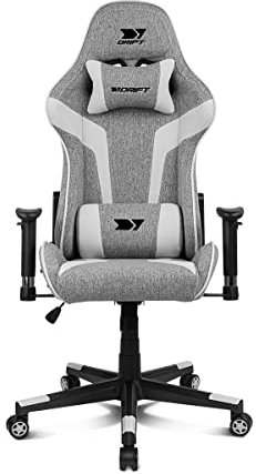 DRIFT GAMING DR90 – Silla Gaming ergonómica con reposacabezas y Lumbar, Respaldo reclinable 135°, Brazos 2D Ajustables, Tejido Transpirable, Base de Nylon y pistón de Gas Clase 4 – Gris/Blanco