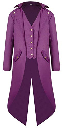 FYMNSI Cappotto da uomo gotico steampunk frack da uomo medievale vittoriana vintage uniforme lunga smoking per carnevale Halloween costume festa cosplay travestimento, Lilla, L