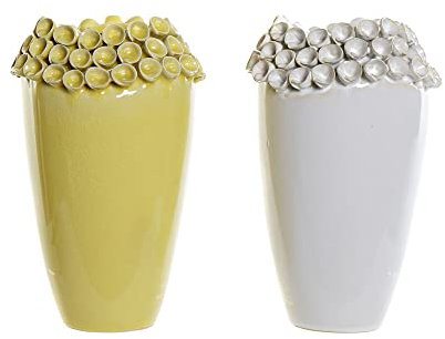 DKD Home Decor Vase der Marke Weiß Ocker Modernes Steingut (2 Stück) (16 x 16 x 26 cm) (Referenz: S3020513)