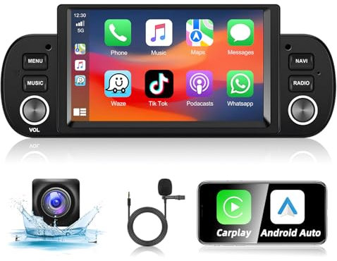 Podofo Autoradio per Fiat Panda 2013 2014 2015 2016 2017 2018 2019 2020 con Carplay Android Auto, Schermo da 6,2 Pollici Auto Stereo Radio Android con GPS Navi, RDS + Telecamera Posteriore e Microfono