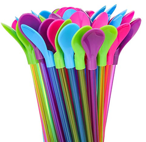 100 Pcs Snow Cone Spoon Straws Hard Plastic 9.3 Inch Detachable Reusable Long Milkshake Straws for Drinking Snow Cone Ice Cream Coffee Kitchen Stirring Utensil Supplies, Assorted Colors