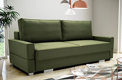 Siblo Sofa mit Schlaffunktion 94x230x103 cm SUZANA Kollektion - Elegante Schlafcouch mit Bettkassen - Couch 3 Sitzer für Wohnzimmer - Komfortables Schlafsofa - Sofa 3-Sitzer - Grün