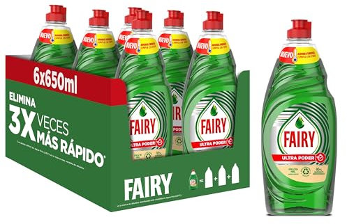Fairy Ultra Poder Original Líquido Lavavajillas 6x650ML Fórmula Efectiva Que Deja Los Platos Relucientes, Impresionante Poder Antigrasa