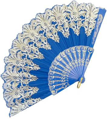 EOSAU Handheld Chinese Folding Fan Hand Fans for Women Foldable Bulk for Party Wedding Church Dancing (Blue)