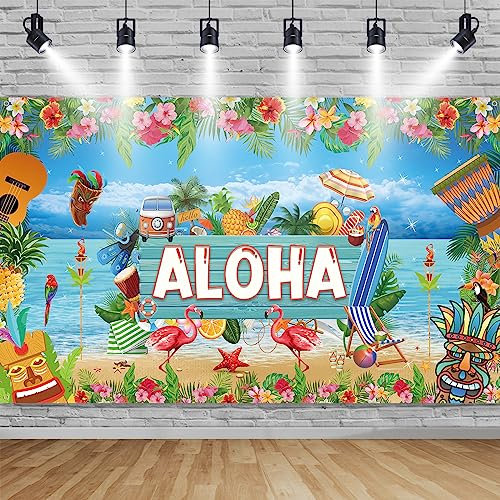 Aloha Party Banner, Hawaii Party Deko Banner, Hawaii Aloha Party Dekoration, Extra Groß Aloha Hintergrund Banner für Hawaii Tropisch Sommerparty Deko Luau Tiki Party Beach Party Deko, 185×110cm