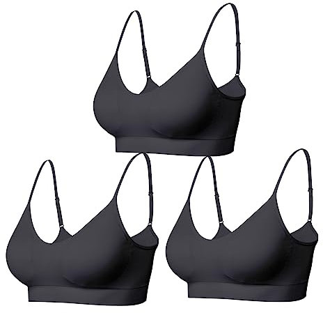 Comfyin Padded Bralette for Women Straps Sleep Bras Seamless Yoga Sport Bras 3 Pack,3+Black,XL