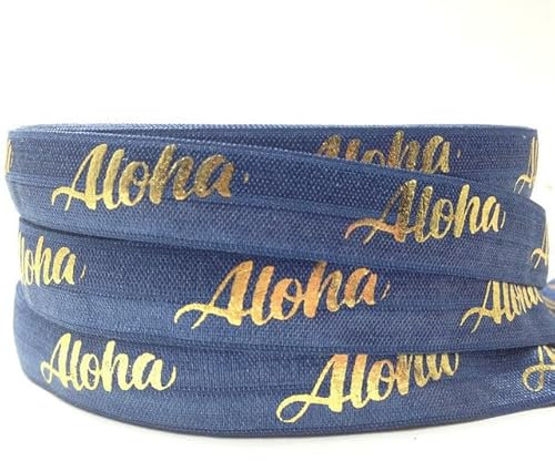 5Yards 5/8 Gold Foil Print fold Over Elastic Wholesale DIY Craft Elastic Band Handmade Webbing 14 Colors for pick-GS249-Jeans,10Yard Elastic