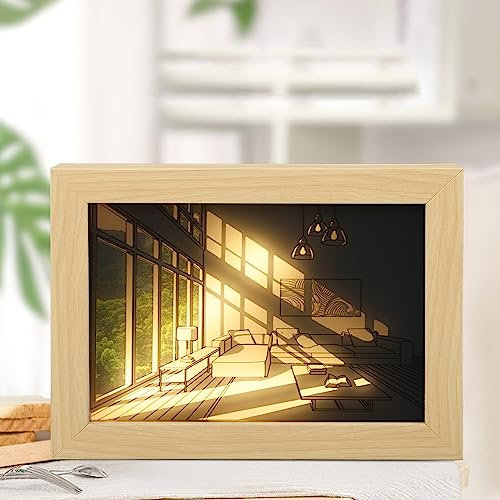 YUYTE LED Leuchtender Bilderrahmen, LED Lichtmalerei Dekoration, 3 Beleuchtungsmodi, Japanischer Anime Stil, Simulieren Sonnenschein, für Deko Wand Schreibtisch (S)