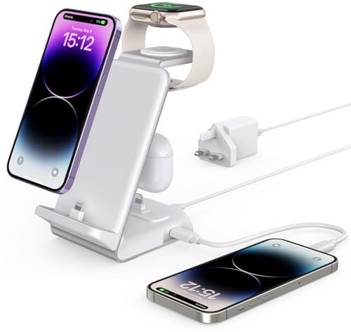 4 in 1 Charging Station for Apple Devices, Aluminum Charger Stand for Apple Watch Ultra/8/7/SE/6/5/4/3/2, Charging Dock for iPhone 14 Pro Max/13/12/11/X/8/7, AirPods Series (without adapter)