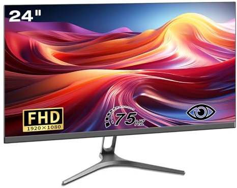 24 Inch Monitor FHD 1920 * 1080 Computer Monitors,Ultra-slim Bezels, 75Hz, 4ms, HDMI/VGA, Wall Mountable, VA Display, 99% SRGB, Eye Care