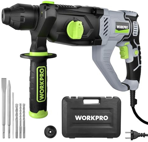 WORKPRO Martello Perforatore 1050W, SDS Plus Mandrino, 4 Funzioni,Accessori Ricchi, Adatti per la Decorazione della Casa e la Manutenzione delle Attrezzature