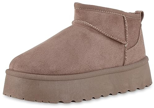 VAN HILL Damen Stiefeletten Plateau Boots Warm Gefüttert Prints Profilsohle