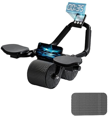 Ab Roller Rad mit Kniematte & Timer, Automatisches Rückprall-Bauchübungsrad für Core-Trainer, Bauchmuskelgerät mit Ellenbogenstütze für Fitness, Krafttraining, Heimtraining (mit Timer)