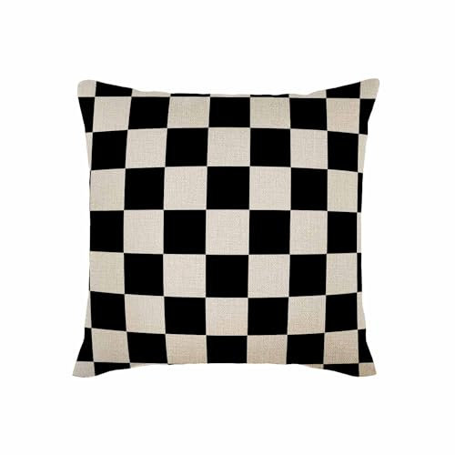 TASDANA Plaid Throw Pillow Cover Black White Checkered Pillow Covers 18X18 Inch Square Cotton Linen Soft Couch Cushion Case for Bedroom Sofa Living Room Home Decor