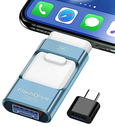 ZARMST USB Stick 512GB, 4 in 1 Flash Drive 3.0 High Speed Photostick, Memory Sticks External Storage Pen Drive for Phone/Pad/Android/PC, Copy Photo Videos Files With One Click (Blue)