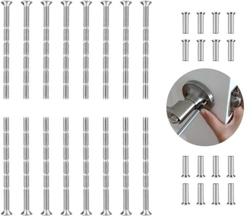 WchoeSS 30 Sets Door Handle Fixing Screws and Sleeves,M3 Door Handle Fixing Screws Bolt Nickel Plated Connecting Screw Screws Connecting Bolts and Sleeve for Doors Cabinet Drawers