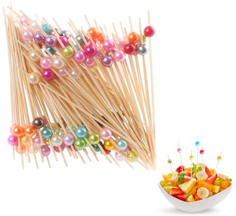 100 piezas de 10 colores surtidos de bambú para alimentos y bebidas, cócteles, selecciones de sándwich, frutas y otros alimentos para fiestas, palillos de dientes de madera