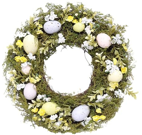 Ostern Blumenkranz Deko Hase Türkranz Haustür Natürliche Pflanze Osterei Simulation Kranz Ostern Dekoration Tür Anhänger Deko Frühling Ostern Künstlicher Blumenkranz (Green, One Size)