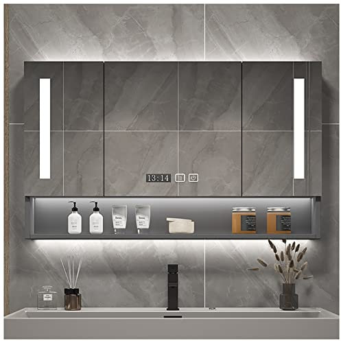 Armoire de Salle de Bain rectangulaire éclairée par LED avec Miroir,Armoire de Salle de Bain avec lumières et Organisateur de Rangement Anti-buée (Couleur : Gris,Taille : 120 cm)