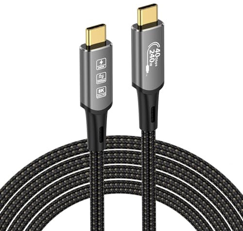 CABLEDECONN USB4 240W Thunderbolt 4 8k USB C 2m 6.6ft Cable M/M Carge Rápida 40gbps Transmisión de Datos ultra HD 8K@60Hz 4K@144Hz La línea de Vídeo es Compatible con el MacBook M1 m2 m3