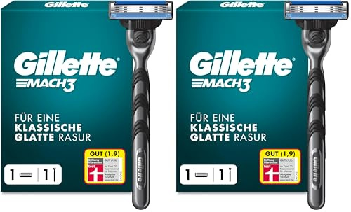 Gillette Mach3 Nassrasierer Herren, Rasierer + 1 Rasierklinge mit 3-fach Klinge, Geschenk für Männer (Packung mit 2)