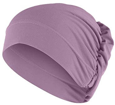 QWUVEDS Frauen-Fester bördelnder Hut muslimischer Rüschen-Chemo-Hut-Wickelkappe Strickset Für Anfänger Mütze (H, M)