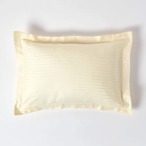 HOMESCAPES Pastel Yellow Pure Egyptian Cotton Oxford Pillowcase Standard Size 330 TC 500 Thread Count Percale Equivalent Satin Stripe Pillow Case Pack of 2