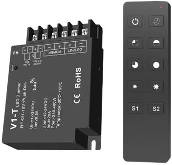DC12-24V RF 0-10V PWM 20A Dimmer LED 3-in-1 V1-T RT1 R1 Controller luce monocromatica for strisce luminose monocromatiche (Color : R1 and V1-T)