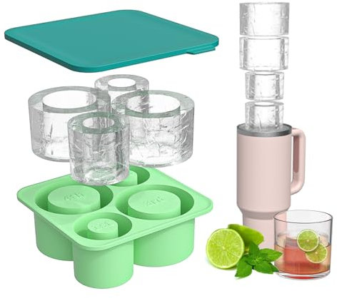 SOQKEEN Ice Cube Tray with Lid for Stanley Cup, 4 in 1 Large Silicone Ice Cube Moulds Round Ice Cube Mold for Stanley 20 30 40 Oz, Water Bottle Ice Cube Trays for Freezer, Ice Drink, Juice, Whiskey