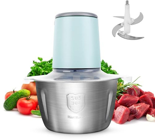 Tritacarne Elettrico, Robot da Cucina, Tritacarne per Uso Domestico, Frullatore per Carne in Acciaio Inossidabile da 2 Litri, Tritatutto per Carne, Verdura, Frutta e Noci con 4 Lame Affilate