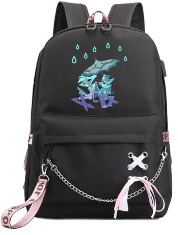 LKY STAR Anime Hazbin Hotel Rucksack für Damen Mädchen Canvas Schultasche Charlie Morningstar Vaggie School Freizeitrucksack