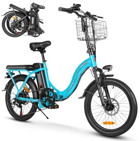 SAMEBIKE Bicicleta Eléctrica Adultos, 20'’ E-Bike con pedaleo asistido Batería 36V 12AH Bici Eléctricas de Montaña con Marco Frontal y Soporte para teléfono (Lake Blue)